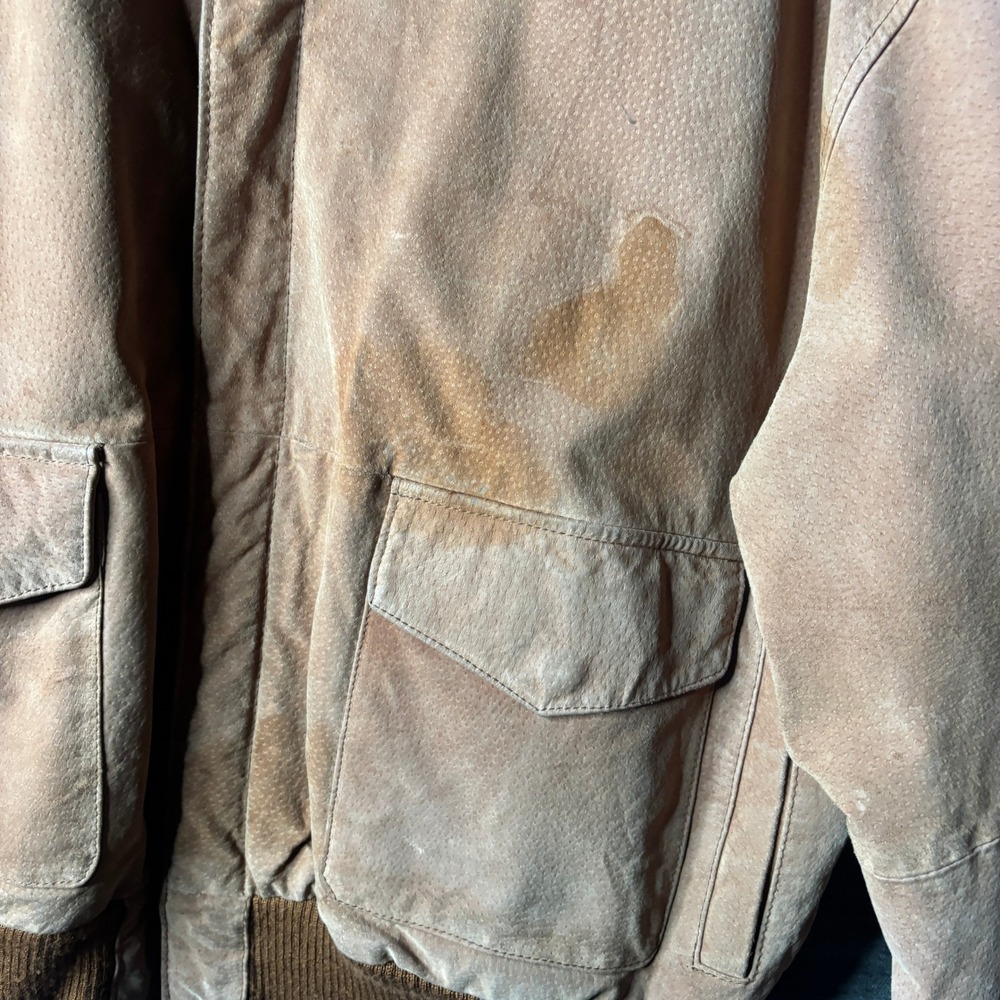 Vintage JLC Suede Leather Bomber Jacket Mens Large Brown Flight Coat Aviator - Picture 7 of 13